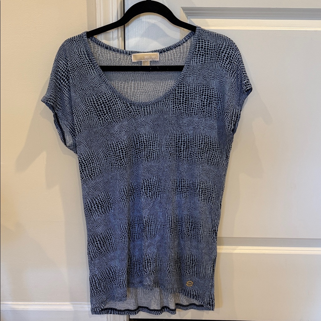 Michael Kors Blue And White Patterned Short Sleeve Tee
